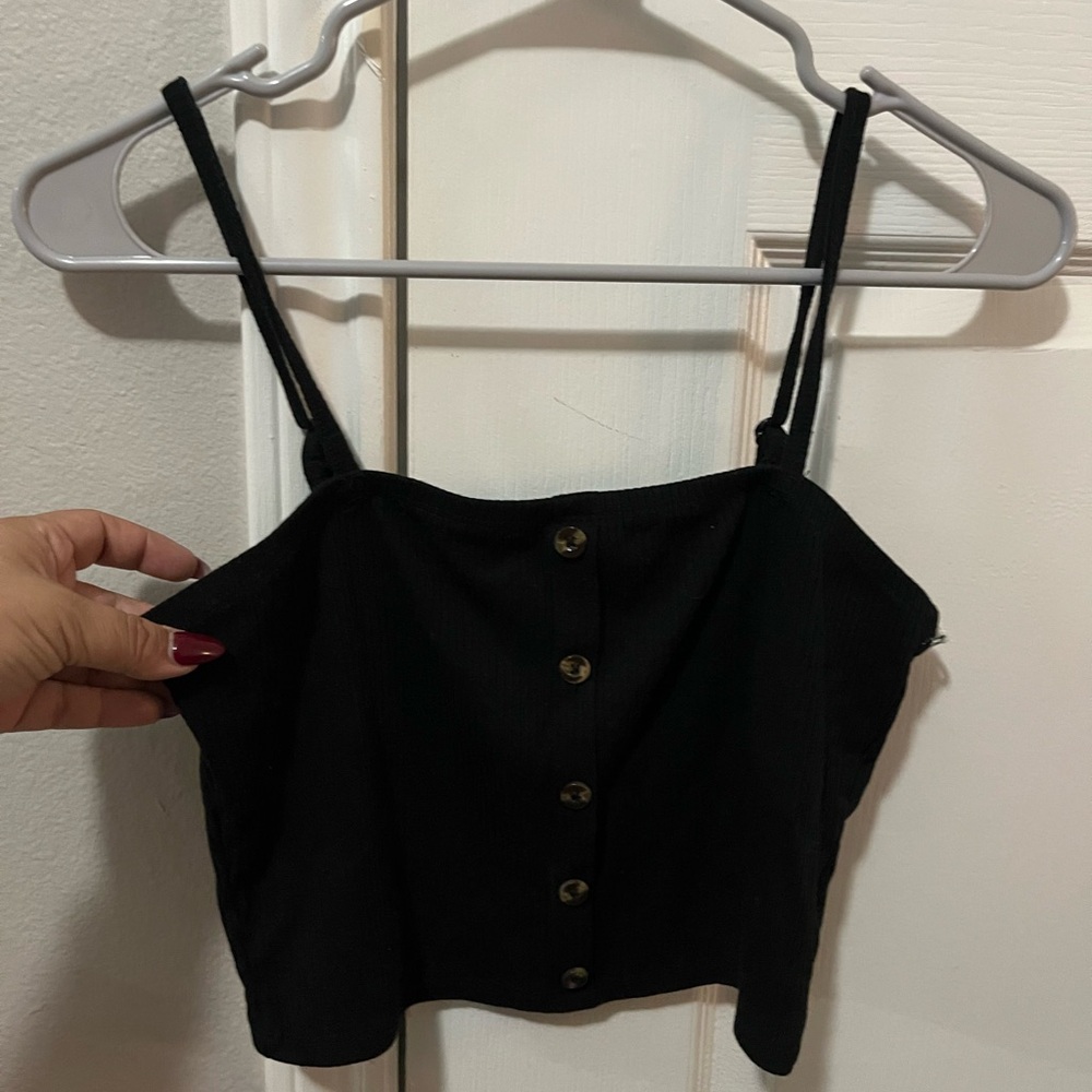 Black Buttoned Crop Camisole